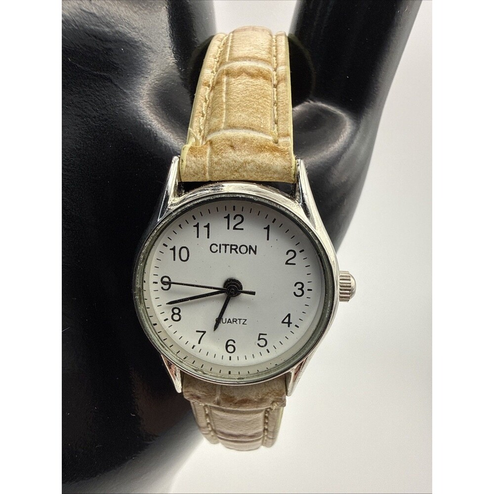 Citron Watch Ladies Tan Leather 2 Piece Band Quartz Working New Battery